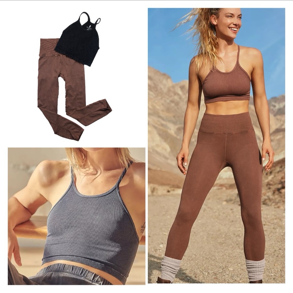 NWOT Free People Happiness Runs Crop & Good Karma HR Legging M/L
